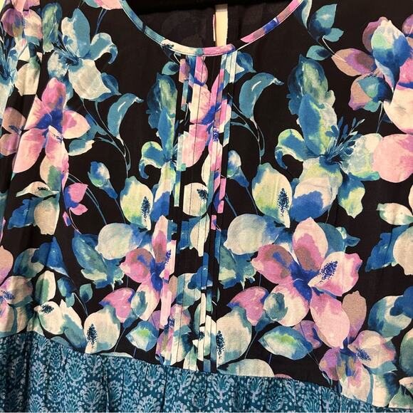 Soft Surroundings Dress Night Bloom Long Sleeve Floral Blue Purple Size Small - Picture 5 of 7